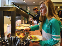 Students choose from vegetarian options inside the servery every Monday.