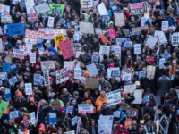 Protestors demand stronger gun legislation at the March for Our Lives in New York City on March 24.