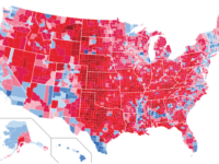 Map showing how counties voted in the 2016 presidential election (Republican Party shown in red; Democratic Party shown in blue) Map courtesy of Medium